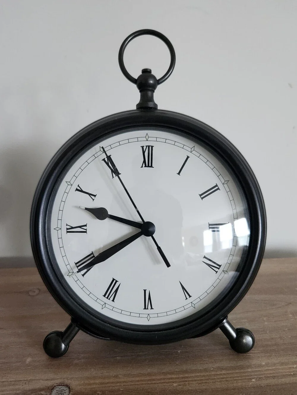 Pottery Barn Black Metal Tabletop Clock Roman Numerals Vintage Style Decor